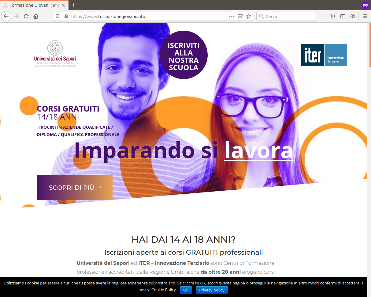 Screenshot del sito Formazione Giovani