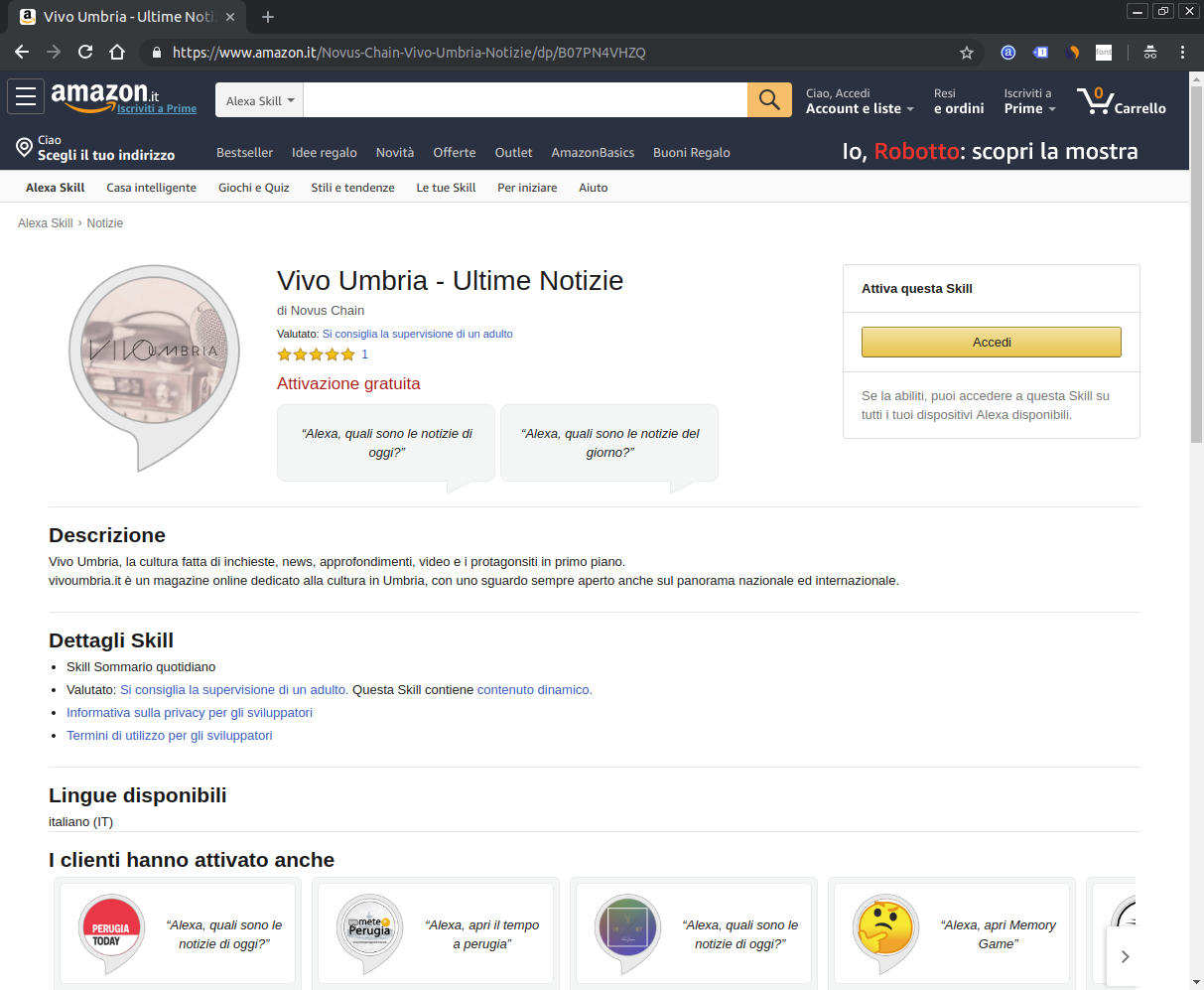 Screenshot Skill per Alexa di Vivo Umbria