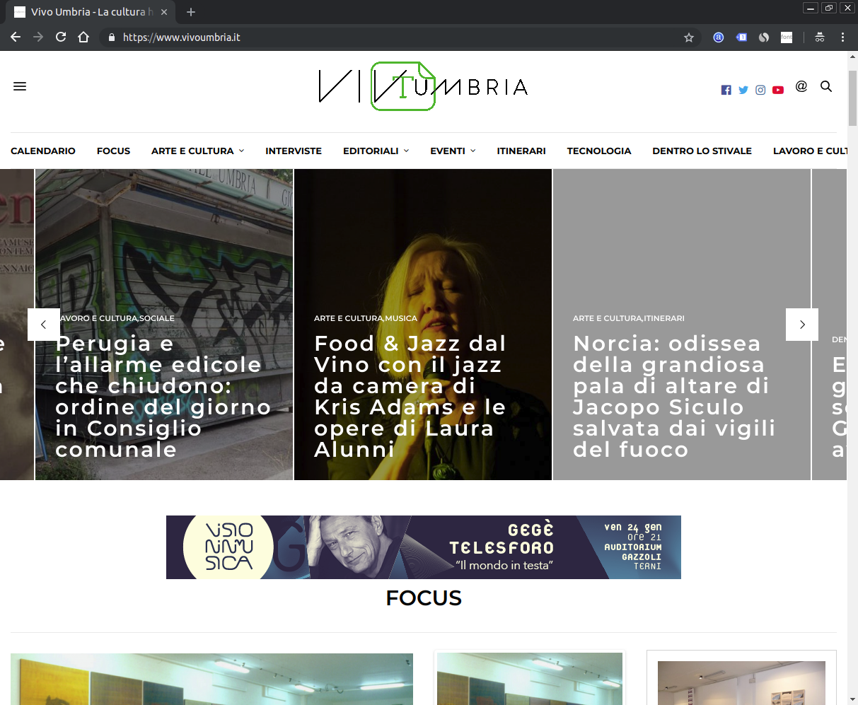 Screenshot del sito Vivo Umbria